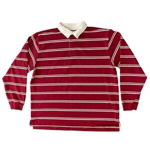 LL Bean Vintage Striped Rugby Shirt Long Sleeve Red Heavy Cotton Preppy Mens XL